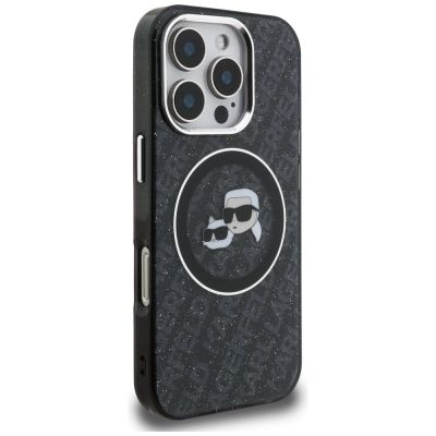 4. Karl Lagerfeld IML Glitter Karl & Choupette Heads Logo MagSafe Case for iPhone 16 Pro - Black