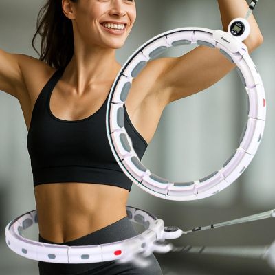 25. HULA HOP WITH MASSAGER, WEIGHT AND COUNTER, WHITE AND GREY ENERO FIT