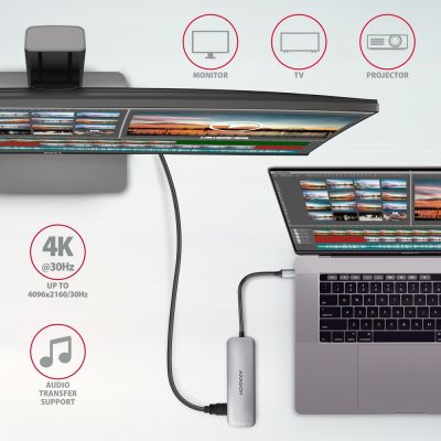 4. Axagon HMC-HCR3A 3x USB-A+ HDMI+ SD/microSD USB-C 3.2 Gen 1 hub 20cm Wired USB 3.2 Gen 1 (3.1 Gen 1) Type-C Gray