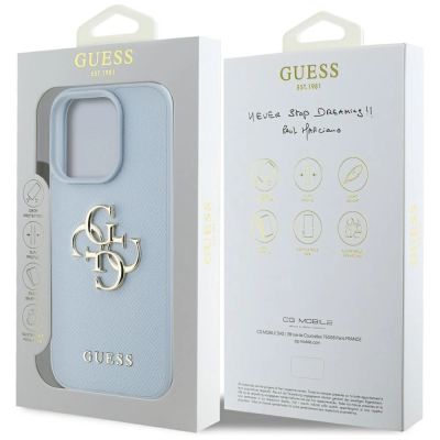 8. Guess Grained Big 4G Logo Small Classic Logo case for iPhone 16 Pro - blue