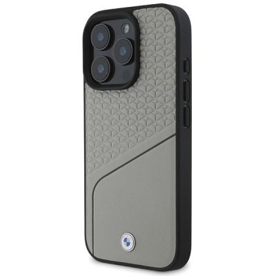 2. BMW Sign Leather Textured and Line MagSafe iPhone 16 Pro Case - Gray