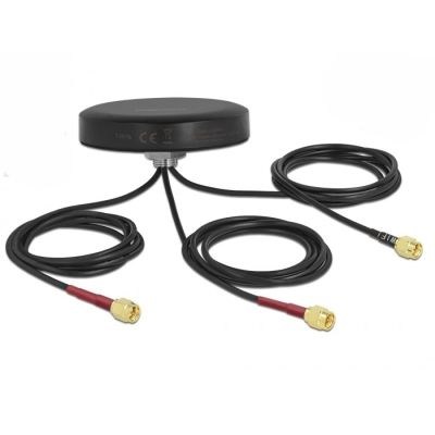 DeLOCK Dual Band Antenna LTE MIMO WLAN 802.11 ac/ax/a/h/b/g/n 3 x SMA male RG-174 1 m screw mounting, field, black