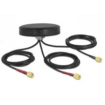 DeLOCK Dual Band Antenna LTE MIMO WLAN 802.11 ac/ax/a/h/b/g/n 3 x SMA male RG-174 1 m screw mounting, field, black