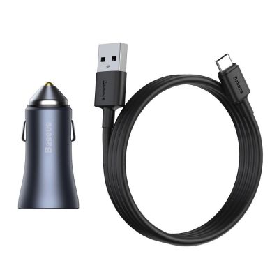7. Baseus Golden Contactor Pro fast car charger 2x USB 40 W Quick Charge SCP FCP AFC + USB cable - USB Type C gray (TZCCJD-A0G)