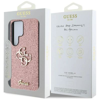 8. Guess Fixed Glitter Big 4G Metal Logo Case for Samsung Galaxy S25 Ultra Pink