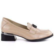 Women's patent leather shoes with a decorative heel, beige, Vinceza 58638