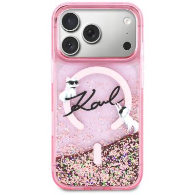 3. Karl Lagerfeld Liquid Glitter Karl Script Logo MagSafe Case for iPhone 17 Pro - Pink