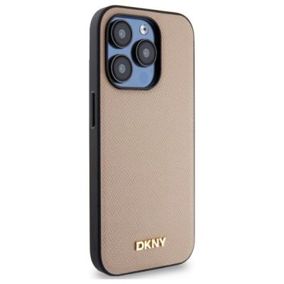 4. DKNY Grained Metal Logo MagSafe iPhone 15 Pro Case - Beige