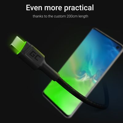 4. GREEN CELL KABGC13 GC RAY USB CABLE - USB-C 200CM, GREEN LED, FAST CHARGING ULTRA CHARGE, QC 3.0