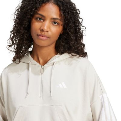 5. Women's adidas Essentials 3-Stripes French Terry Quarter-Zip Hoodie Beige JN1958