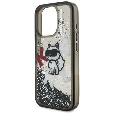6. Karl Lagerfeld Liquid Glitter Choupette Logo Case for iPhone 16 Pro Max - Black