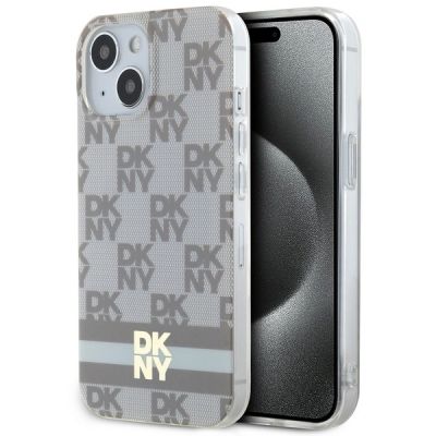 9. DKNY IML Checkered Mono Pattern & Printed Stripes MagSafe Case for iPhone 15 Plus / 14 Plus - Beige