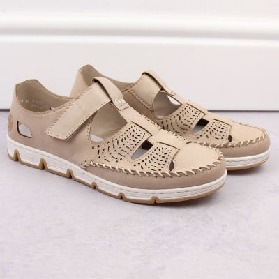 18. Rieker W RKR651 beige leather velcro openwork shoes