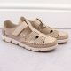 18. Rieker W RKR651 beige leather openwork shoes with velcro