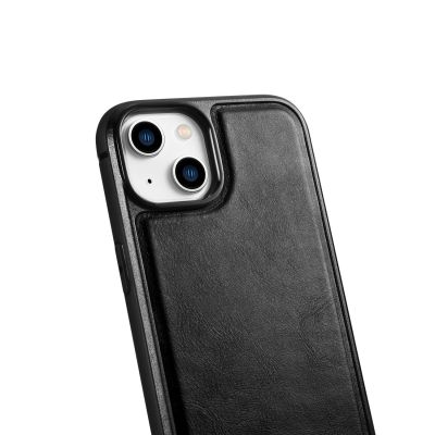 5. iCarer Leather Oil Wax case covered with natural leather for iPhone 14 Plus black (WMI14220719-BK)
