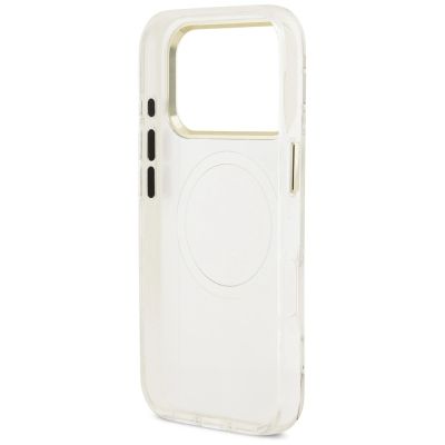 7. Guess IML Glitter Flowers Triangle MagSafe Case for iPhone 17 Pro / 18 Pro - White