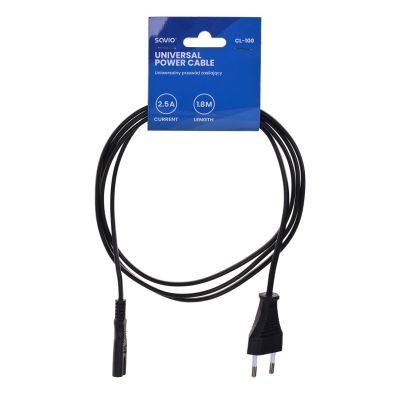 SAVIO CL-100 cable (2-Pin F - Euro M; 1.8m; black)