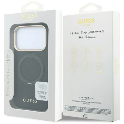 8. Guess Ring Stand 360 Grained Classic Logo MagSafe Case for iPhone 18 Pro Max / 17 Pro Max - Black