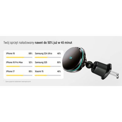 15. Wozinsky WCT5-Q6S2Y Car Holder with Qi/MagSafe 15W Inductive Charger for Ventilation Grill with Fan - Black