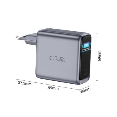 4. Tech-Protect PowerVision NC140W-GaN 4-PORT PD 140W / QC3.0 Wall Charger - Dark Gray