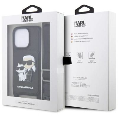 7. Karl Lagerfeld Crossbody Saffiano Karl & Choupette Case for iPhone 14 Pro - Black