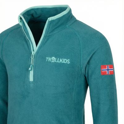3. Trollkids Kids Nordland Half Zip Fleece Sweatshirt for Girls/Boys, Green (707-332)