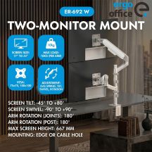 ERGO OFFICE MOUNT FOR 2 MONITORS, GAS SPRING, 17"-32", 1-10KG, MATTE WHITE ER-692 W