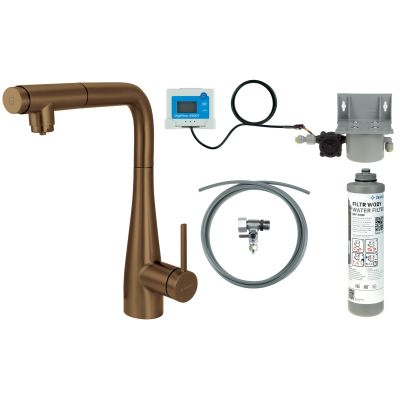 Kitchen faucet with water filtration kit and pull-out spout