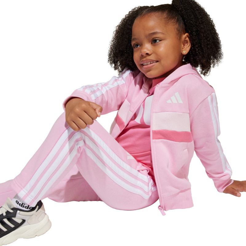 7. adidas Seasonal Essentials Tiberio 3-Stripes Fleece Tracksuit for Kids Pink JI6206