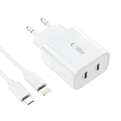 3. Tech-Protect C20W 2x USB-C PD 20W charger with USB-C / USB-C cable - white