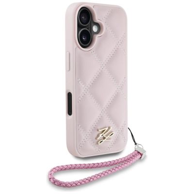 3. Karl Lagerfeld Quilted Initial Logo & Chain Strap iPhone 16 Case - Pink