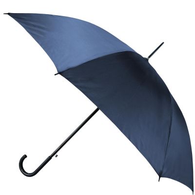 2. Long Semi-Automatic Umbrella with Curved Handle, Navy Blue, SEMI LINE