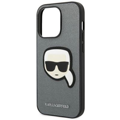 6. Karl Lagerfeld Saffiano Karl's Head Patch case for iPhone 14 Pro Max - silver