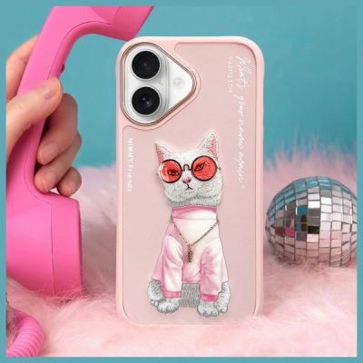 10. Nimmy Glasses Cool Cat iPhone 16 Case - Pink