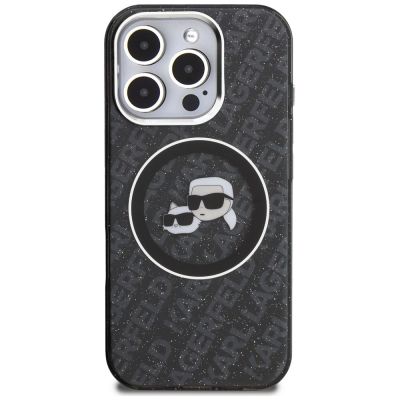3. Karl Lagerfeld IML Glitter Karl & Choupette Heads Logo MagSafe Case for iPhone 16 Pro - Black