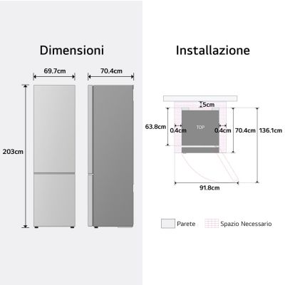 4. LG GBBW322DPY fridge-freezer, silver, 203 cm
