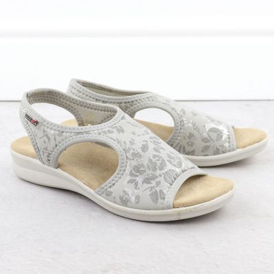 2. Women's elastic high heel sandals with floral pattern, gray Unisoft 7196