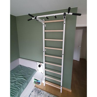 4. WOODEN AND METAL GYMNASTIC WALL BAR WITH METAL BAR BENCHK 721W