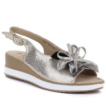 Women's leather sandals with a flower, gold, S.Barski 5988