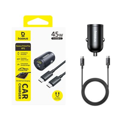 6. Baseus PrimeTrip VP2 45W USB-C Car Charger with 60W USB-C to USB-C 1m Cable - Black