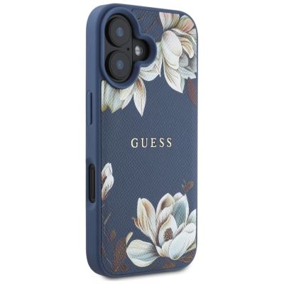 4. Guess Grained Printed Flower Pattern MagSafe case for iPhone 16 blue