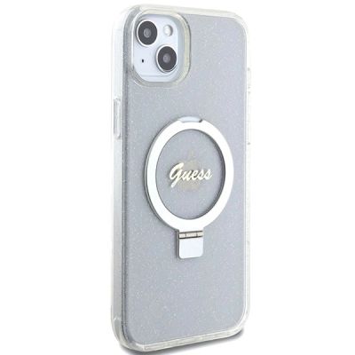 4. Guess GUHMP15MHRSGSD iPhone 15 Plus / 14 Plus 6.7" transparent/transparent hardcase Ring Stand Script Glitter MagSafe