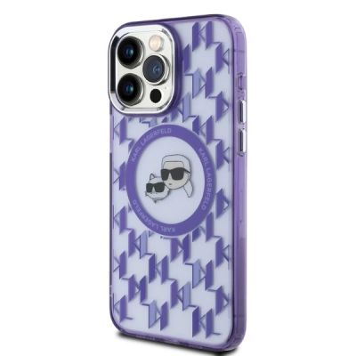 3. Karl Lagerfeld IML Monogram Karl & Choupette Head MagSafe iPhone 15 Pro Case - Purple