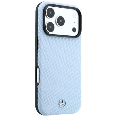 4. Mercedes Leather Semi Wrap Wood Effect MagSafe Case for iPhone 17 Pro / 18 Pro - Blue
