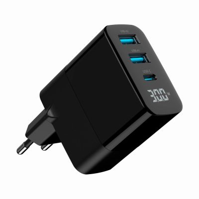 4. GEMBIRD 3-Port GaN USB Fast Mains Charger (PD) (2x USB-A + 1x USB Type-C), 30 W, LCD, Black