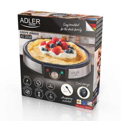9. Adler AD 3058 Pancake Maker 1 Pan 1600 W Black, Stainless Steel