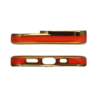 2. Fashion Case for iPhone 12 Gold Frame Gel Cover Red