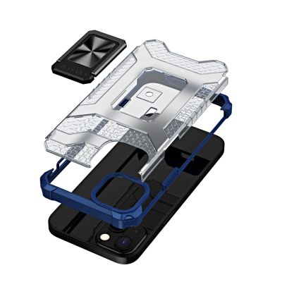 6. Crystal Ring Case Kickstand Tough Rugged Cover for iPhone 13 mini blue