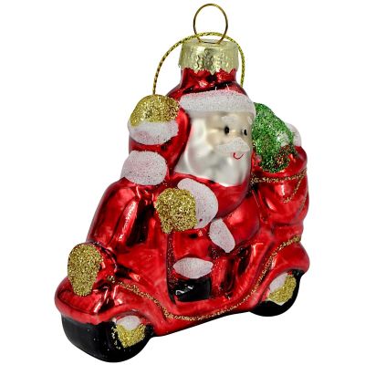 3. GLASS MOULDED BAUBLE SANTA CLAUS ON A MOTORCYCLE SASKA GIFT & DECOR