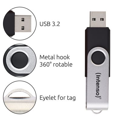 3. Intenso USB 256GB OFFICE LINE 3.2 Gen1 Silver-Black USB Flash Drive USB Type-A 3.2 Gen 1 (3.1 Gen 1) Black, Silver